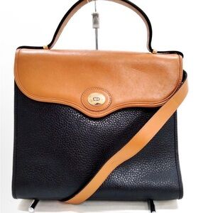 Authentic Christian Dior Vintage Black and Tan Leather Handbag with strap